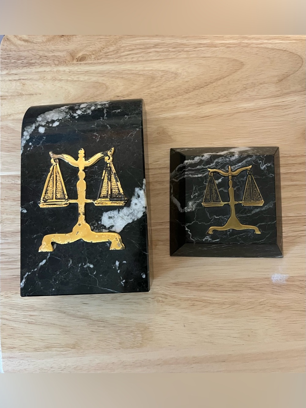 Marble Scales of Justice Bookend Paperweight Set